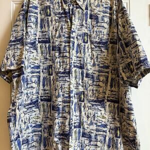 Men’s Nautica Button Up Short Sleeve Casual Shirt, Fish Print, Size XXL